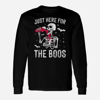 I'm Just Here For The Boos Funny Skeleton Drinking Wine Unisex Long Sleeve | Crazezy CA