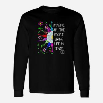 Imagine Peace Groovy Hippie Colorful 70s Folk Rock Music Long Sleeve T-Shirt - Thegiftio UK