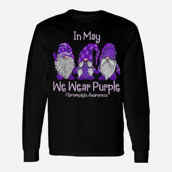 In May We Wear Purple For Fibromyalgia Awareness Gnome Unisex Long Sleeve | Crazezy