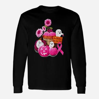 In October We Wear Pink Pumpkin, Ghost And Flower Unisex Long Sleeve | Crazezy