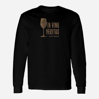 In Vino Veritas Herren Langarmshirts, Klassisches Weinglas-Design in Schwarz - Seseable