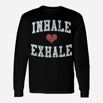 Inhale Exhale With A Heart And Distressed Vintage Look Unisex Long Sleeve | Crazezy CA