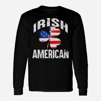 Irish American Us Flag Shamrock St Patricks Day Long Sleeve T-Shirt - Monsterry CA