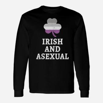 Irish And Asexual St Patrick's Day Lgbtq Pride Flag Shamrock Long Sleeve T-Shirt - Monsterry