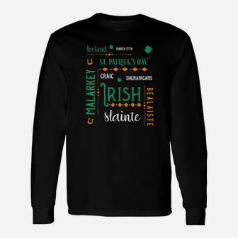 Irish Flag Colors St Patricks Day Shenanigans Typography Long Sleeve T-Shirt - Monsterry