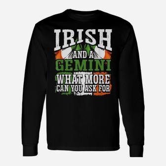Irish And A Gemini Flag Zodiac Facts Birthday Long Sleeve T-Shirt - Monsterry CA