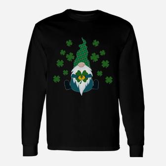 Irish Gnome Holding Shamrock Green Plaid St Patrick Day Unisex Long Sleeve | Crazezy AU