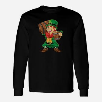Irish Leprechaun With Barrel Beer St Patrick's Day Long Sleeve T-Shirt - Monsterry