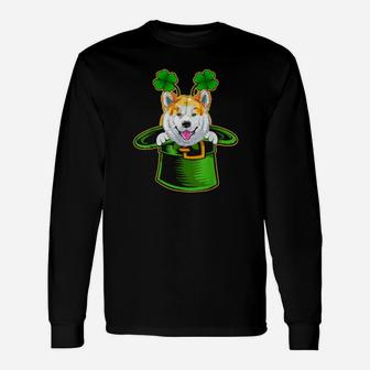 Irish Leprechaun Hat Akita Dog St Patrick's Day Long Sleeve T-Shirt - Monsterry