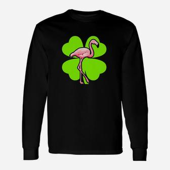 Irish Shamrock Leprechaun Flamingo St Patrick's Day Long Sleeve T-Shirt - Monsterry