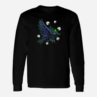 Irish Shamrock Leprechaun Raven Bird St Patrick's Day Long Sleeve T-Shirt - Monsterry