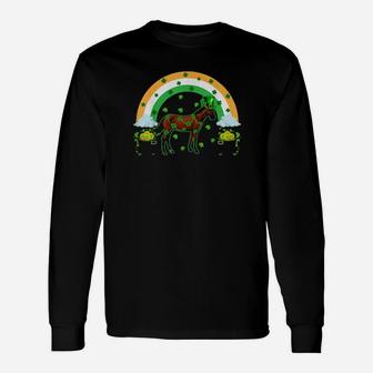 Irish Shamrock Magical Rainbow Horse St Patrick's Day Long Sleeve T-Shirt - Monsterry UK