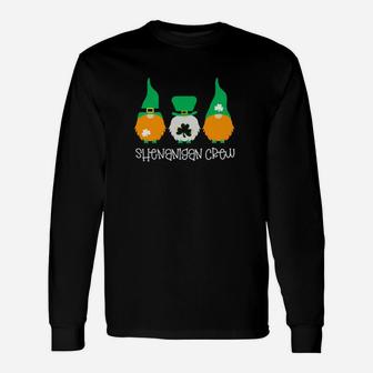 Irish St Patricks Shamrock Shenanigan Crew Gnome Long Sleeve T-Shirt - Monsterry