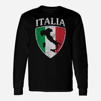Italia Crest Map Italy Italian Flag Retro Distressed Unisex Long Sleeve | Crazezy