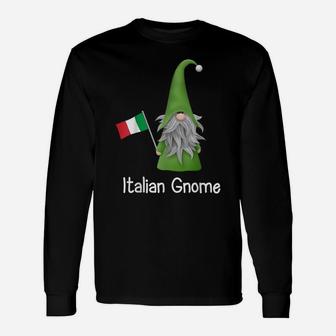 Italian Gnome Holding The Flag Of Italy Unisex Long Sleeve | Crazezy