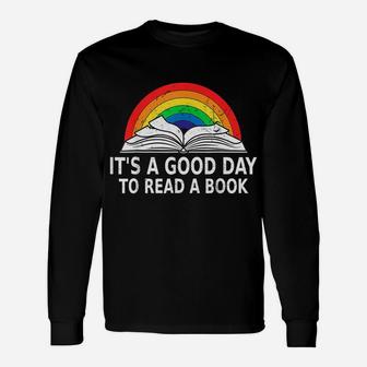 It's A Good Day To Read A Book Reading Lovers Retro Rainbow Unisex Long Sleeve | Crazezy