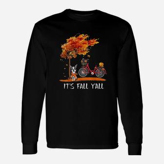 Its Fall Yall Boston Terrier Bike Pumpkin Spice Autumn Long Sleeve T-Shirt - Thegiftio UK
