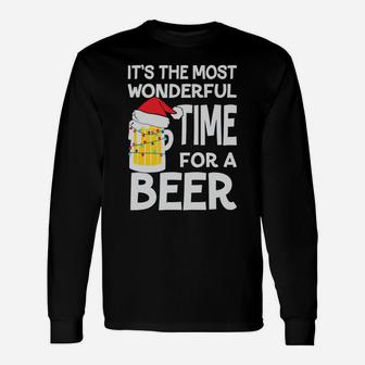 It's The Most Wonderful Time For A Beer Christmas Funny Gift Sweatshirt Unisex Long Sleeve | Crazezy