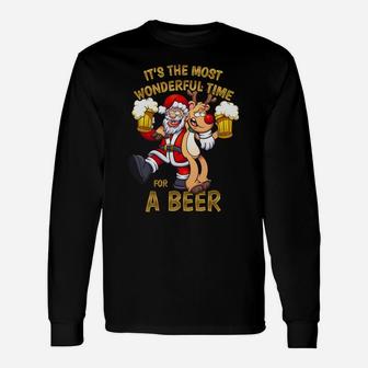 It's The Most Wonderful Time For A Beer Funny Christmas Sweatshirt Unisex Long Sleeve | Crazezy