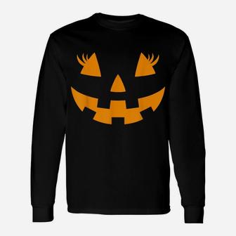 Jack O Lantern Face Pumpkin Eyelashes Hallowen Costume Funny Unisex Long Sleeve | Crazezy