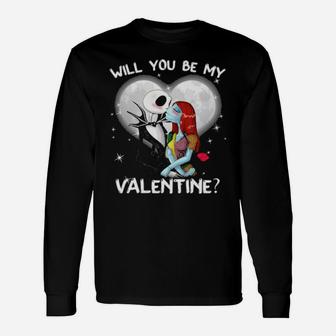 Jack And Sally Will You Be My Valentine Long Sleeve T-Shirt - Monsterry