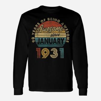 January 1931 Retro Vintage 90 Years Old 90Th Birthday Gift Unisex Long Sleeve | Crazezy