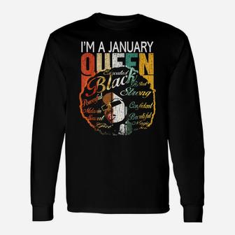 January Birthday Shirts Gift For Women - Black African Queen Unisex Long Sleeve | Crazezy UK