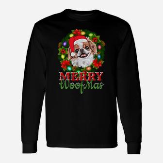 Japanese Chin Christmas Merry Woofmas Dog Lover Gift Sweatshirt Unisex Long Sleeve | Crazezy