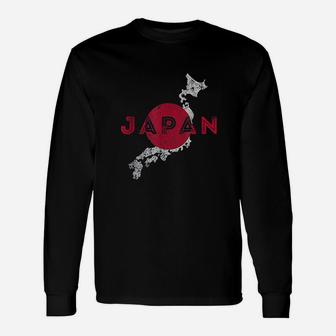 Japanese Map And Flag Souvenir Distressed Japan Unisex Long Sleeve | Crazezy CA