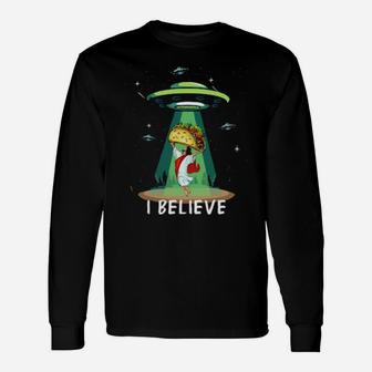 Jesus Christian God Holding Tacos In Alien Ufo Long Sleeve T-Shirt - Monsterry