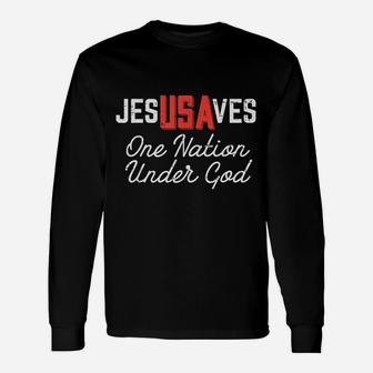Jesus Saves One Nation Under God Unisex Long Sleeve | Crazezy CA
