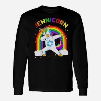 Jewnicorn Hanukkah Dabbing Unicorn Chanukah Long Sleeve T-Shirt - Monsterry