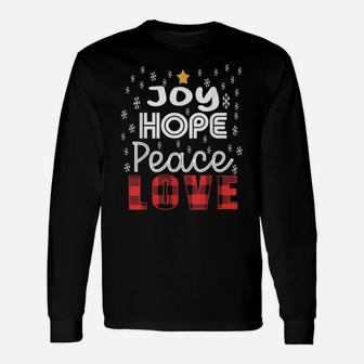 Joy Hope Peace Love Snowflakes Buffalo Plaid Text Christmas Unisex Long Sleeve | Crazezy DE