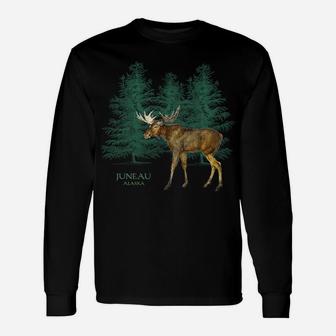 Juneau Alaska Moose Lovers Trees Vintage-Look Souvenir Sweatshirt Unisex Long Sleeve | Crazezy