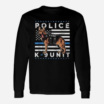K9 Police Officer American Flag Thin Blue Line Unisex Long Sleeve | Crazezy