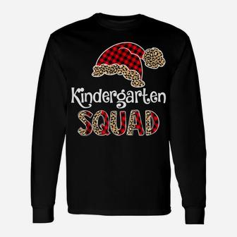 Kindergarten Squad Santa Hat Buffalo Plaid Leopard Funny Unisex Long Sleeve | Crazezy CA