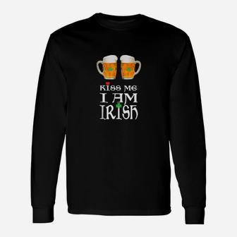 Kiss Me I Am Irish Beer Drinking Team Saint Patricks Day Long Sleeve T-Shirt - Monsterry