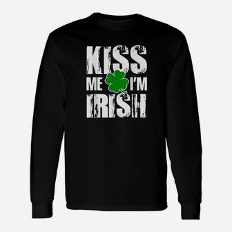 Kiss Me Im Irish Clover Shirt Saint Patricks Day Long Sleeve T-Shirt - Monsterry UK