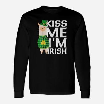 Kiss Me I Am Irish St Patricks Day Llama Long Sleeve T-Shirt - Monsterry