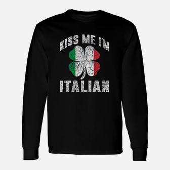 Kiss Me Im Italian Vintage Green Shamrock St Patricks Day Unisex Long Sleeve | Crazezy AU