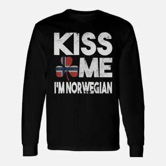Kiss Me Im Norwegian St Patricks Day Norway Irish Long Sleeve T-Shirt - Thegiftio UK
