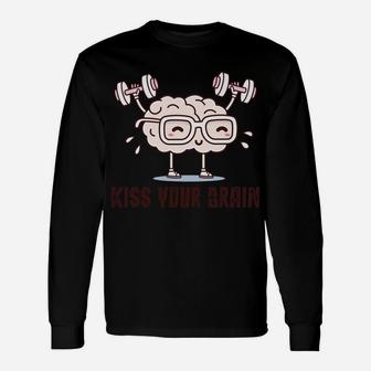 Kiss Your Brain Funny Kawaii Teacher Design Distressed Sweatshirt Unisex Long Sleeve | Crazezy UK