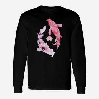 Koi Fish, Pink Lotus Flower, Japanese Koi, Lucky Animal Unisex Long Sleeve | Crazezy