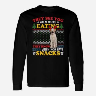 Labrador Ugly Xmas Sweatshirt They See You're Eating Sweatshirt Unisex Long Sleeve | Crazezy DE