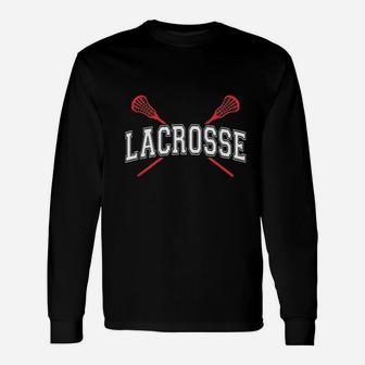 Lacrosse Red Crossed Sticks Unisex Long Sleeve | Crazezy
