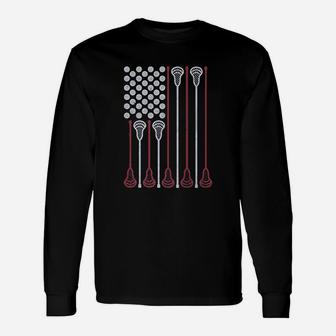Lacrosse Stick American Flag Lax Player Unisex Long Sleeve | Crazezy CA