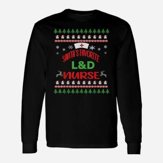 L&D Nurse Christmas Gift Santas Favorite Nurse Ugly Xmas Unisex Long Sleeve | Crazezy