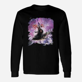 Lazer Warrior Space Cat Riding Turtle With Pizza Unisex Long Sleeve | Crazezy