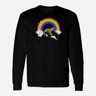 Lazy Sloth Riding Orca Killer Whale Rainbow Long Sleeve T-Shirt - Thegiftio