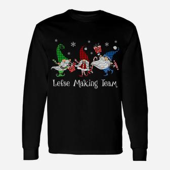 Lefse Making Rolling Team Gnome Buffalo Plaid Gnomes Xmas Long Sleeve T-Shirt - Monsterry AU